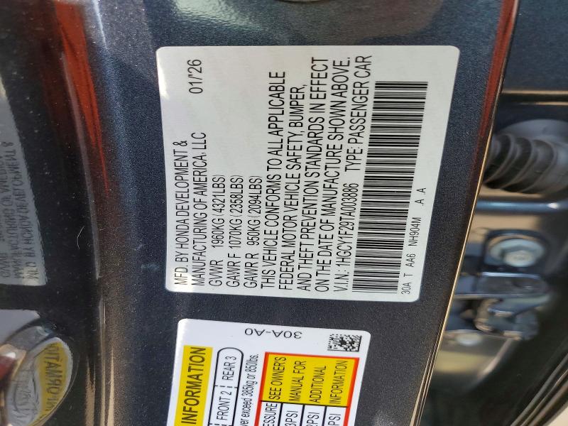 59059326 :رقم المزاد ، 1HGCY1F29TA003886 vin ، 2026 Honda Accord مزاد بيع