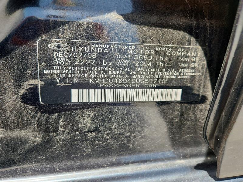 58483016 :رقم المزاد ، KMHDU46D49U651740 vin ، 2009 Hyundai Elantra مزاد بيع