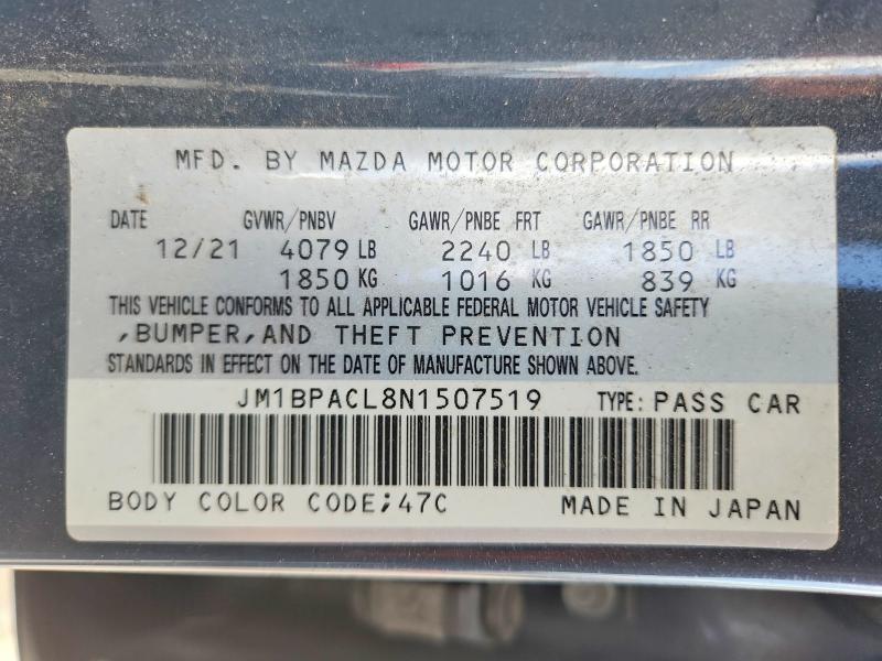 2022 Mazda 3 მანქანა იყიდება აუქციონზე, vin: JM1BPACL8N1507519, აუქციონის ნომერი: 56276406