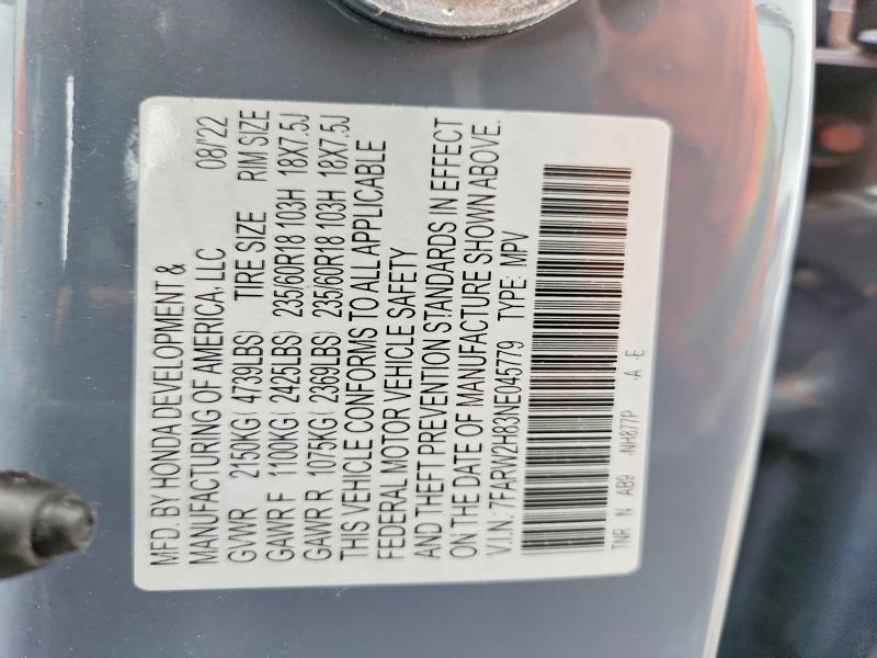 2022 Honda Cr-v მანქანა იყიდება აუქციონზე, vin: 7FARW2H83NE045779, აუქციონის ნომერი: 56838746