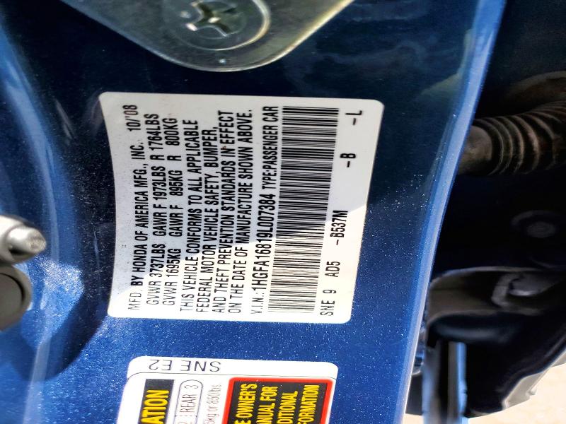 Продаж на аукціоні авто 2009 Honda Civic, vin: 1HGFA16819L007384, номер лоту: 59129786