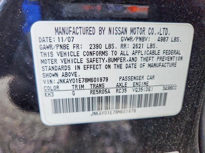 56180976 :رقم المزاد ، JNKAY01E78M601979 vin ، 2008 Infiniti M35 مزاد بيع