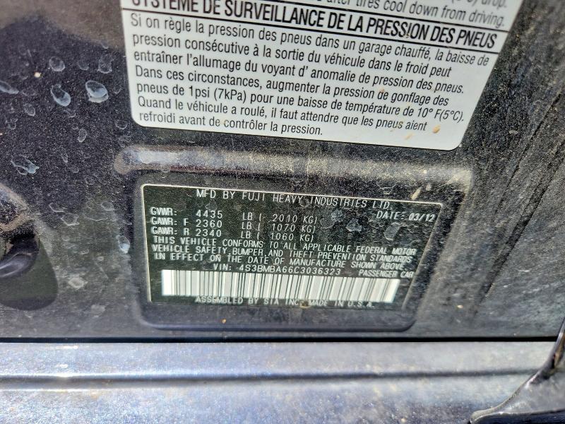 56266366 :رقم المزاد ، 4S3BMBA66C3036323 vin ، 2012 Subaru Legacy مزاد بيع