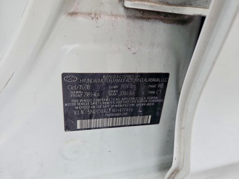 58069266 :رقم المزاد ، 5NPD84LF1KH419496 vin ، 2019 Hyundai Elantra مزاد بيع