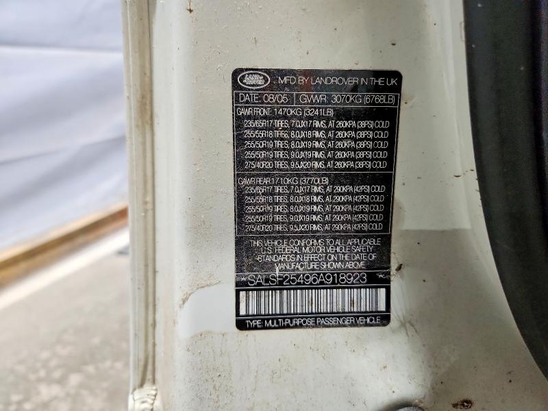 2006 Land Rover Range Rover Sport მანქანა იყიდება აუქციონზე, vin: SALSF25496A918923, აუქციონის ნომერი: 59107416