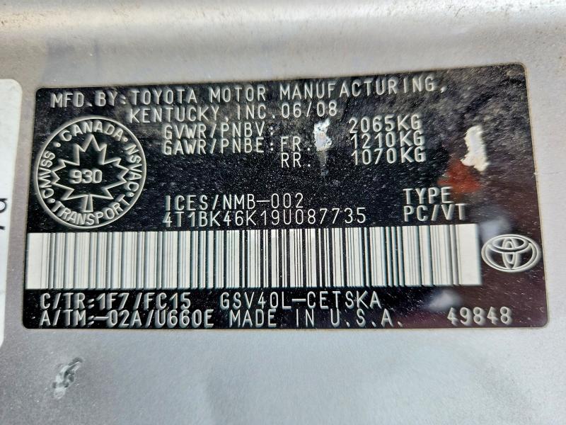 Продаж на аукціоні авто 2009 Toyota Camry, vin: 4T1BK46K19U087735, номер лоту: 57999726