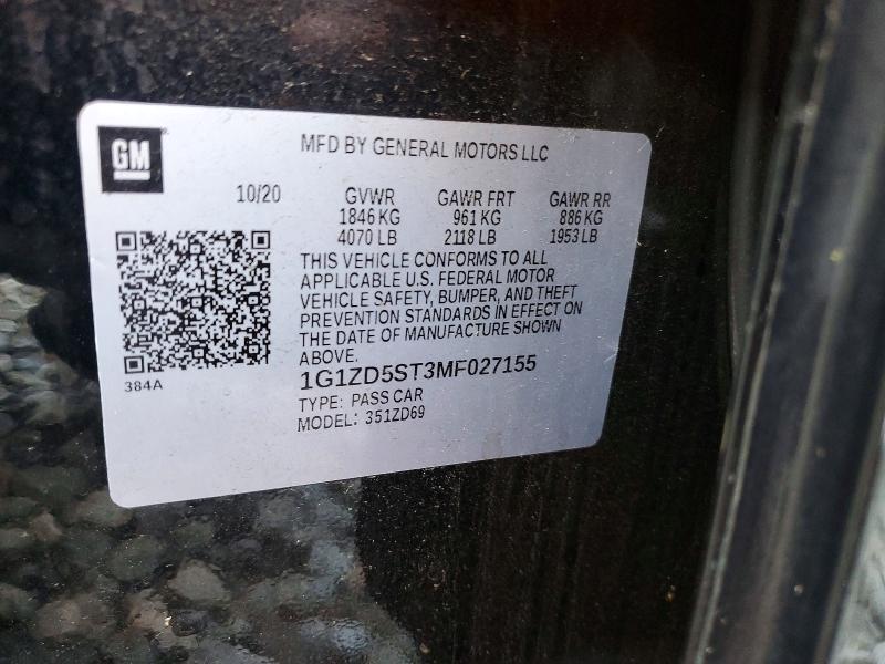 Продажа на аукционе авто 2021 Chevrolet Malibu, vin: 1G1ZD5ST3MF027155, номер лота: 59238516