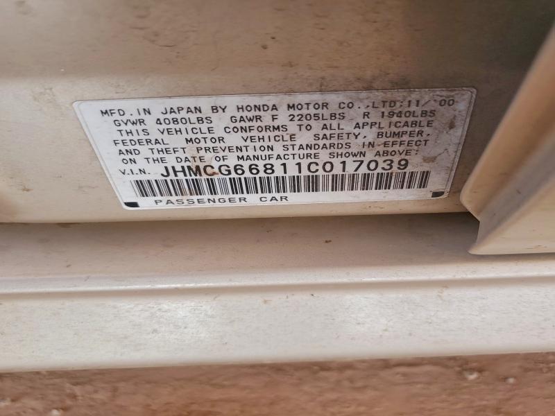Aukcja sprzedaży 2001 Honda Accord, vin: JHMCG66811C017039, numer aukcji: 57416646