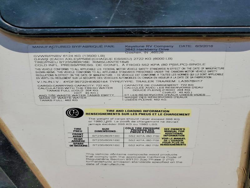 Aukcja sprzedaży 2017 Keystone Laredo, vin: 4YDF35722HE600164, numer aukcji: 58124616