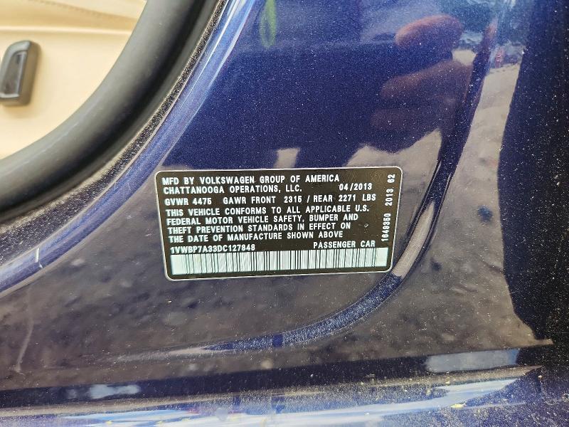 Aukcja sprzedaży 2013 Volkswagen Passat, vin: 1VWBP7A33DC127848, numer aukcji: 57350986