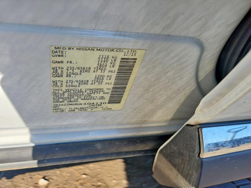 2016 Nissan Murano მანქანა იყიდება აუქციონზე, vin: 5N1AZ2MG8GN104130, აუქციონის ნომერი: 56678436