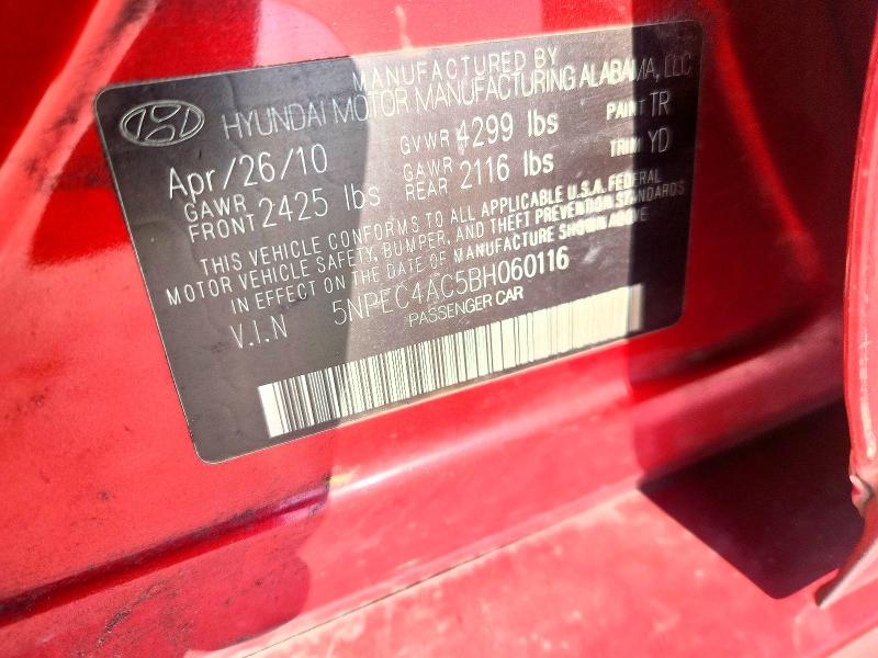 2011 Hyundai Sonata მანქანა იყიდება აუქციონზე, vin: 5NPEC4AC5BH060116, აუქციონის ნომერი: 57379046