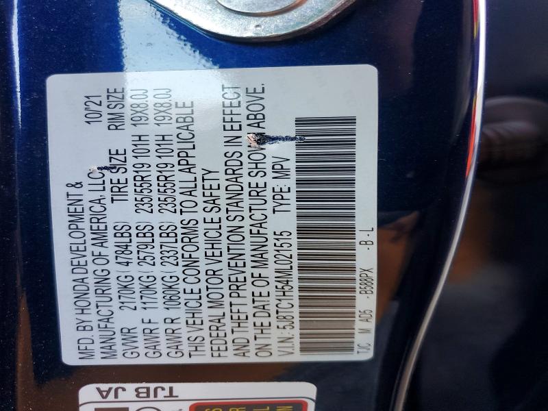 57120616 :رقم المزاد ، 5J8TC1H54ML021515 vin ، 2021 Acura Rdx مزاد بيع