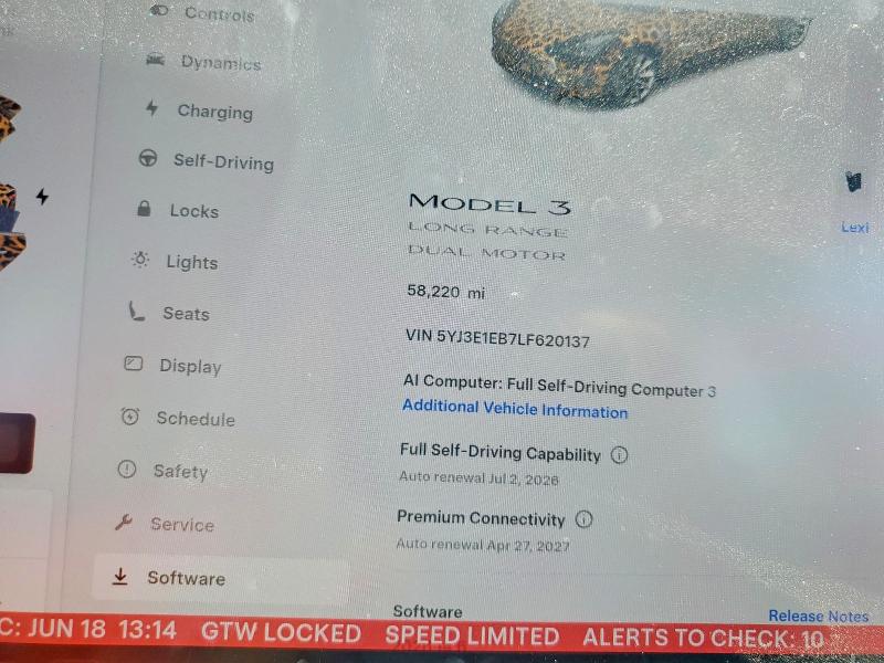 2020 Tesla Model 3 მანქანა იყიდება აუქციონზე, vin: 5YJ3E1EB7LF620137, აუქციონის ნომერი: 58249446