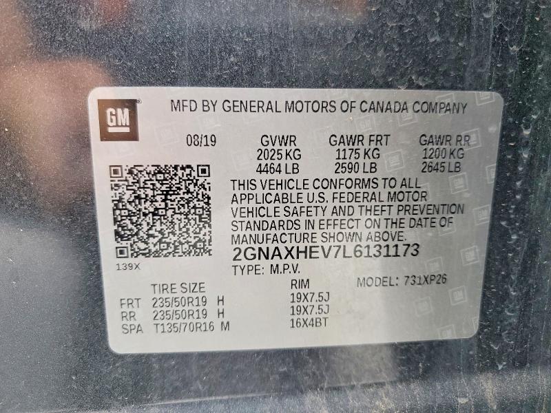 58090916 :رقم المزاد ، 2GNAXHEV7L6131173 vin ، 2020 Chevrolet Equinox مزاد بيع