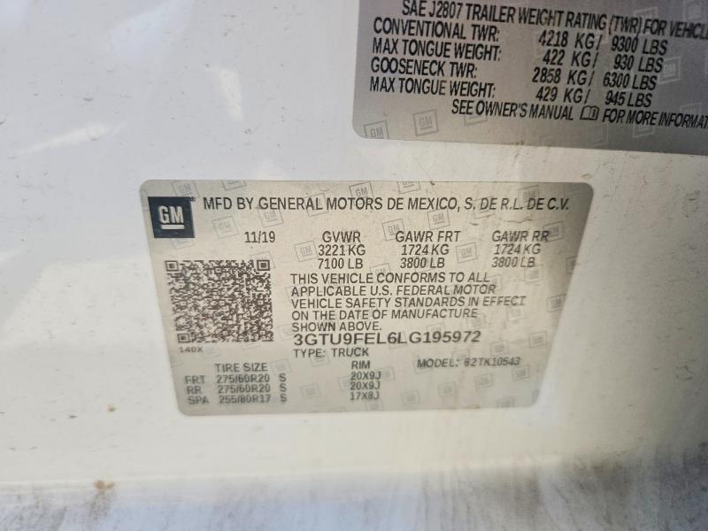 Aukcja sprzedaży 2020 Gmc Sierra, vin: 3GTU9FEL6LG195972, numer aukcji: 59182656