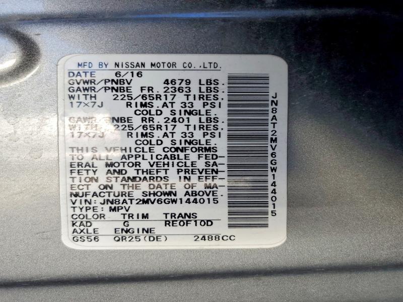 Продаж на аукціоні авто 2016 Nissan Rogue, vin: JN8AT2MV6GW144015, номер лоту: 57824486
