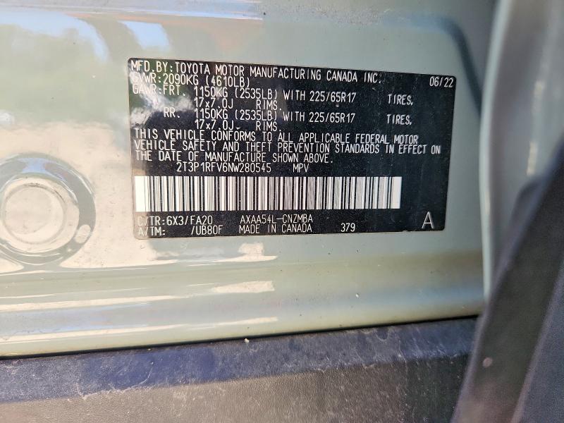 58148416 :رقم المزاد ، 2T3P1RFV6NW280545 vin ، 2022 Toyota Rav4 مزاد بيع