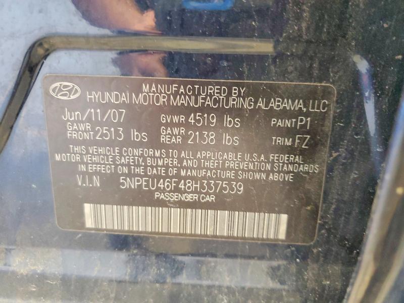 2008 Hyundai Sonata მანქანა იყიდება აუქციონზე, vin: 5NPEU46F48H337539, აუქციონის ნომერი: 57591716