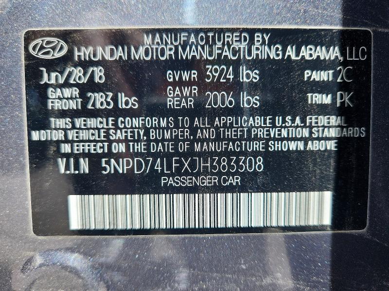57681516 :رقم المزاد ، 5NPD74LFXJH383308 vin ، 2018 Hyundai Elantra مزاد بيع