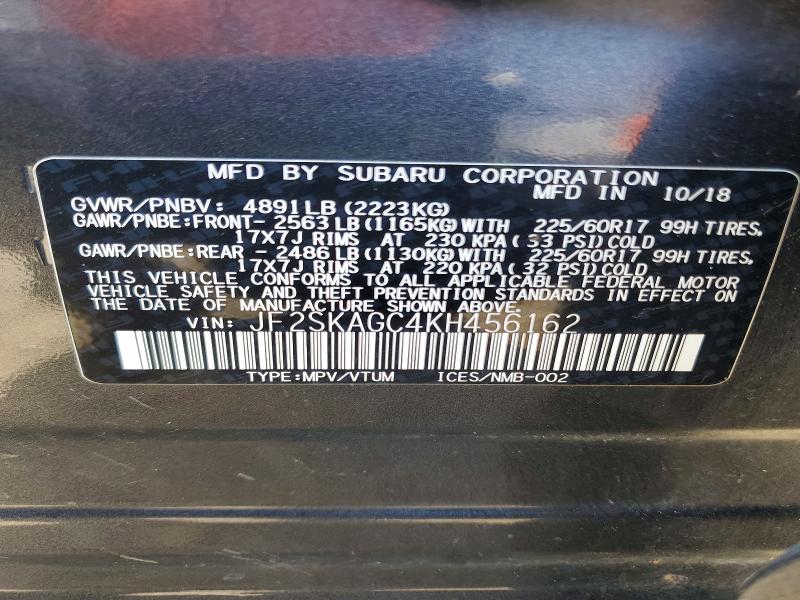Продаж на аукціоні авто 2019 Subaru Forester, vin: JF2SKAGC4KH456162, номер лоту: 57194956