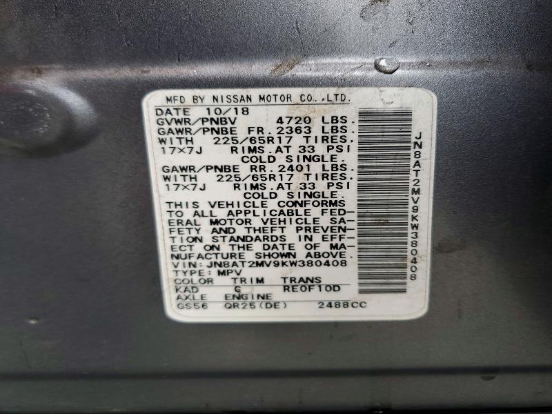Aukcja sprzedaży 2019 Nissan Rogue, vin: JN8AT2MV9KW380408, numer aukcji: 58432986