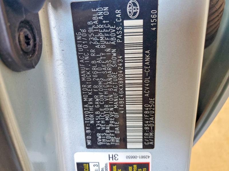 Продажа на аукционе авто 2008 Toyota Camry, vin: 4T4BE46KX8R042434, номер лота: 56657356