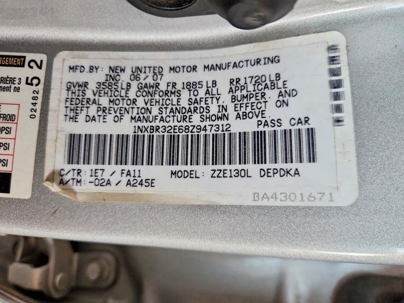 Aukcja sprzedaży 2008 Toyota Corolla, vin: 1NXBR32E68Z947312, numer aukcji: 56863606
