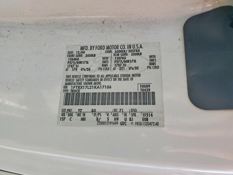 2001 Ford F150 მანქანა იყიდება აუქციონზე, vin: 1FTRX17L21KA17106, აუქციონის ნომერი: 56696836