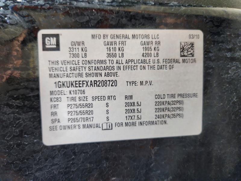 58570906 :رقم المزاد ، 1GKUKEEFXAR208720 vin ، 2010 Gmc Yukon مزاد بيع