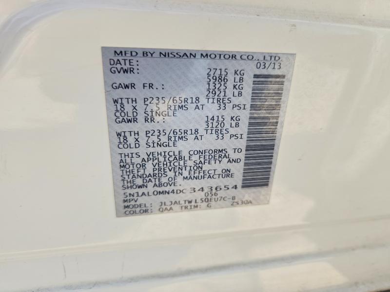 Продаж на аукціоні авто 2013 Infiniti Jx35, vin: 5N1AL0MN4DC343654, номер лоту: 57122016