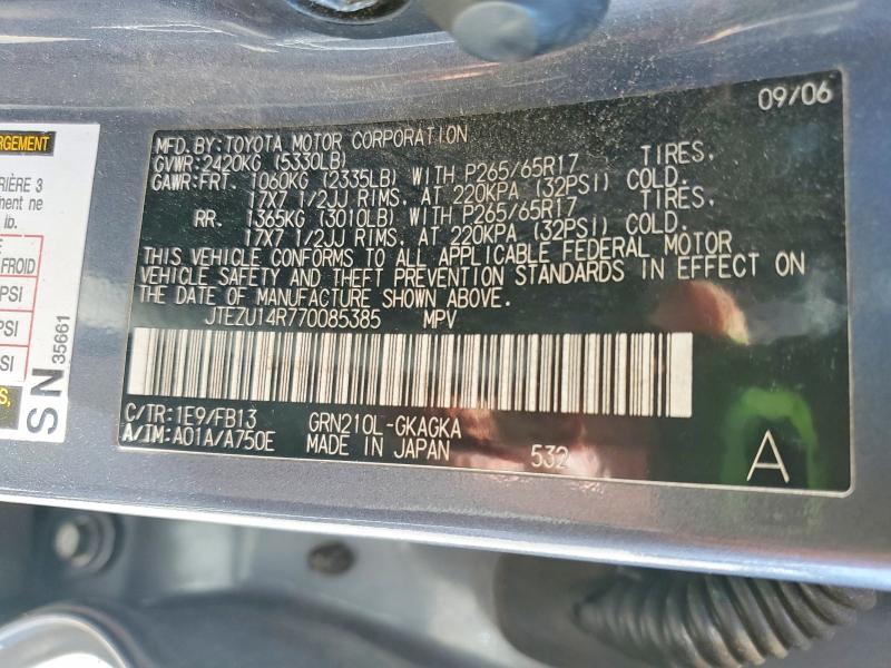 Продаж на аукціоні авто 2007 Toyota 4runner, vin: JTEZU14R770085385, номер лоту: 56074246
