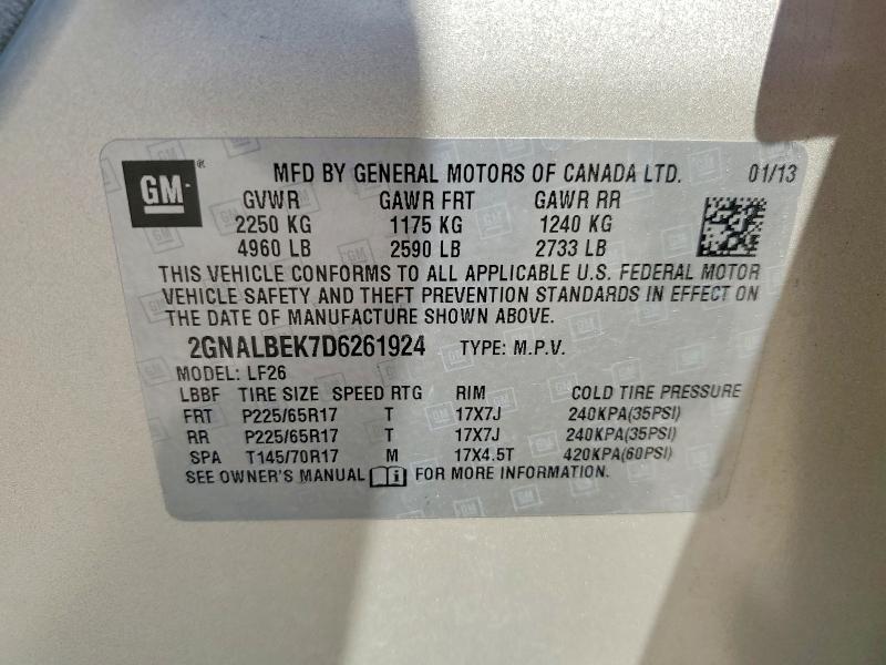 Продаж на аукціоні авто 2013 Chevrolet Equinox, vin: 2GNALBEK7D6261924, номер лоту: 58038346