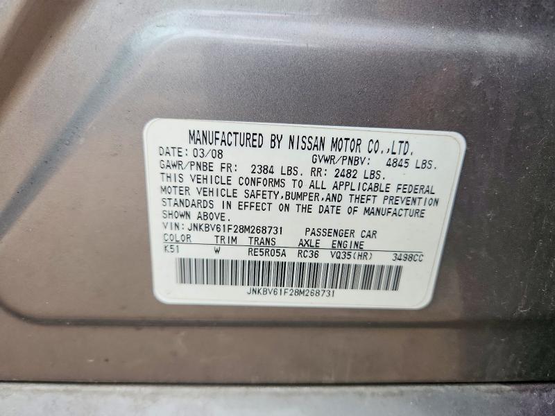 57615826 :رقم المزاد ، JNKBV61F28M268731 vin ، 2008 Infiniti G35 مزاد بيع