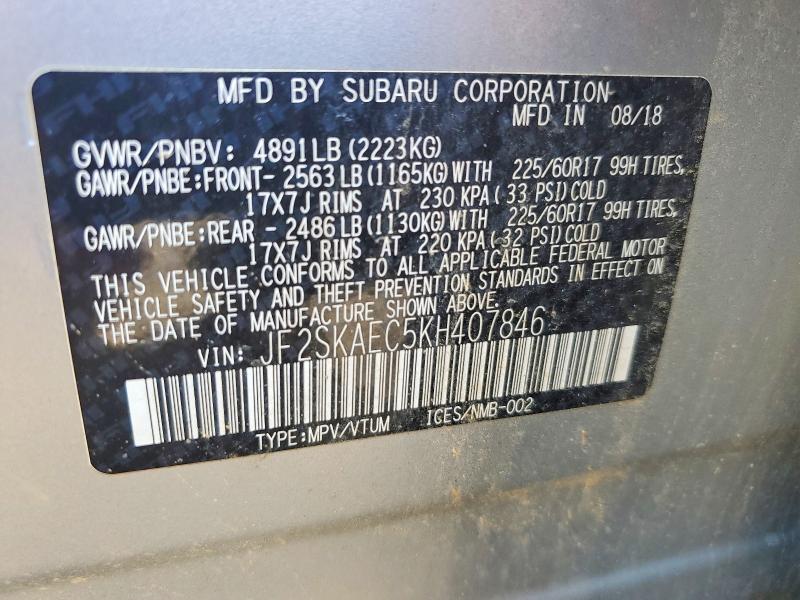 Продажа на аукционе авто 2019 Subaru Forester, vin: JF2SKAEC5KH407846, номер лота: 57734386