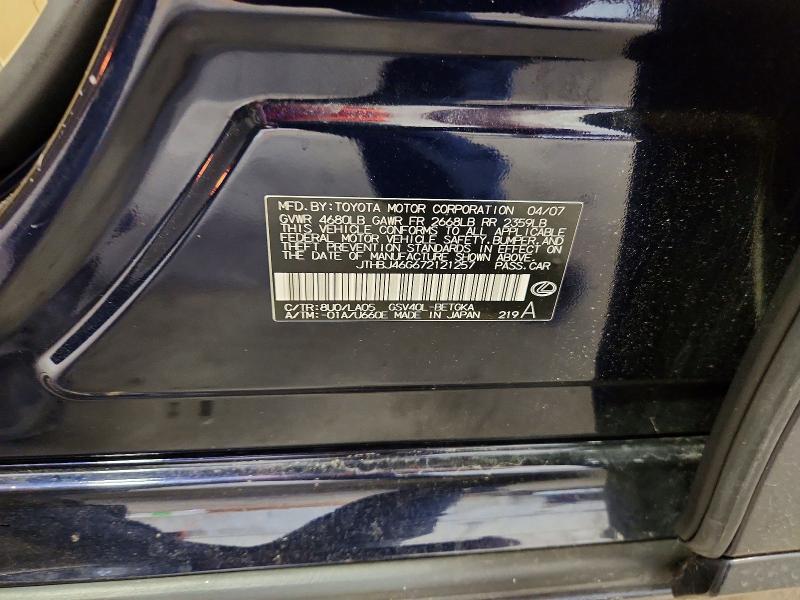 2007 Lexus Es მანქანა იყიდება აუქციონზე, vin: JTHBJ46G672121257, აუქციონის ნომერი: 56823096