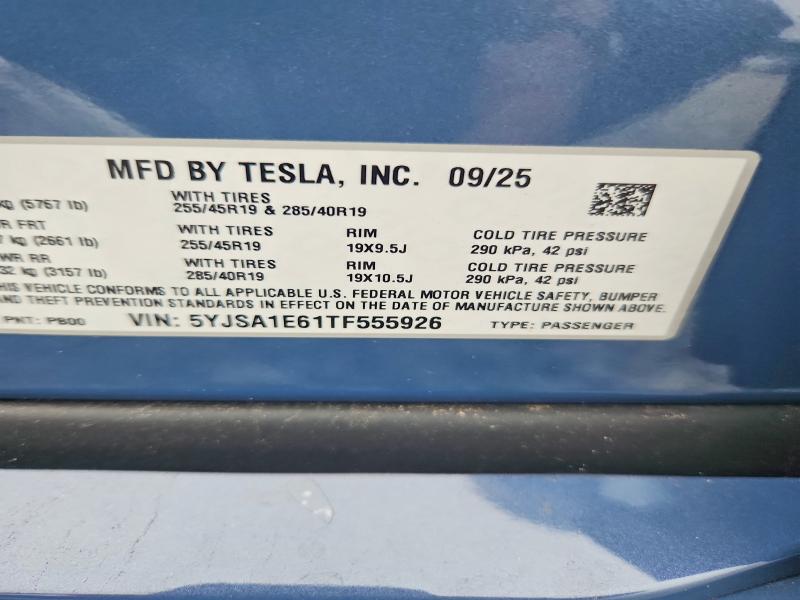 2026 Tesla Model S მანქანა იყიდება აუქციონზე, vin: 5YJSA1E61TF555926, აუქციონის ნომერი: 57691486