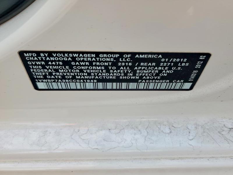 Aukcja sprzedaży 2012 Volkswagen Passat, vin: 1VWBP7A38CC041949, numer aukcji: 55786016