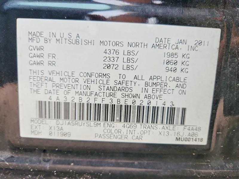 Продажа на аукционе авто 2011 Mitsubishi Galant, vin: 4A32B2FF3BE020143, номер лота: 58992696
