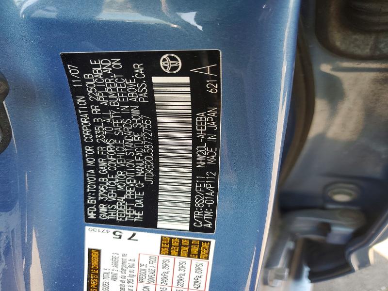 Aukcja sprzedaży 2008 Toyota Prius, vin: JTDKB20U587727557, numer aukcji: 58106196