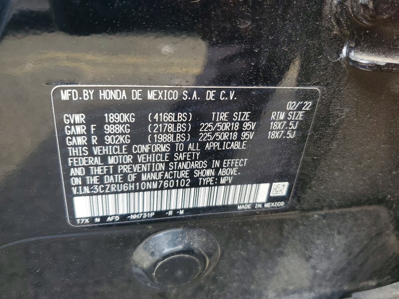 Продажа на аукционе авто 2022 Honda Hr-v, vin: 3CZRU6H10NM760102, номер лота: 57192636