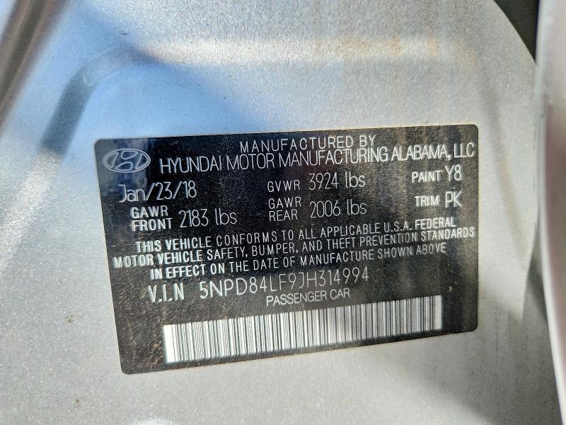 2018 Hyundai Elantra მანქანა იყიდება აუქციონზე, vin: 5NPD84LF9JH314994, აუქციონის ნომერი: 57847456