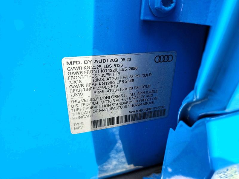 2023 Audi Q3 მანქანა იყიდება აუქციონზე, vin: WA1DECF38P1137790, აუქციონის ნომერი: 58478946
