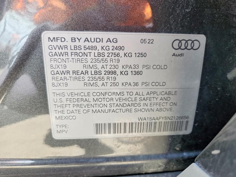 Aukcja sprzedaży 2022 Audi Q5, vin: WA15AAFY5N2126656, numer aukcji: 55716686