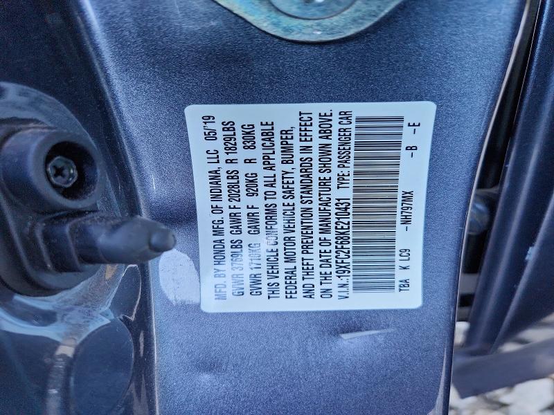 Продаж на аукціоні авто 2019 Honda Civic, vin: 19XFC2F68KE210431, номер лоту: 55921696