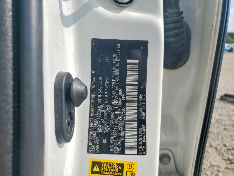 57962566 :رقم المزاد ، 5TDDZRFH7KS977595 vin ، 2019 Toyota Highlander مزاد بيع