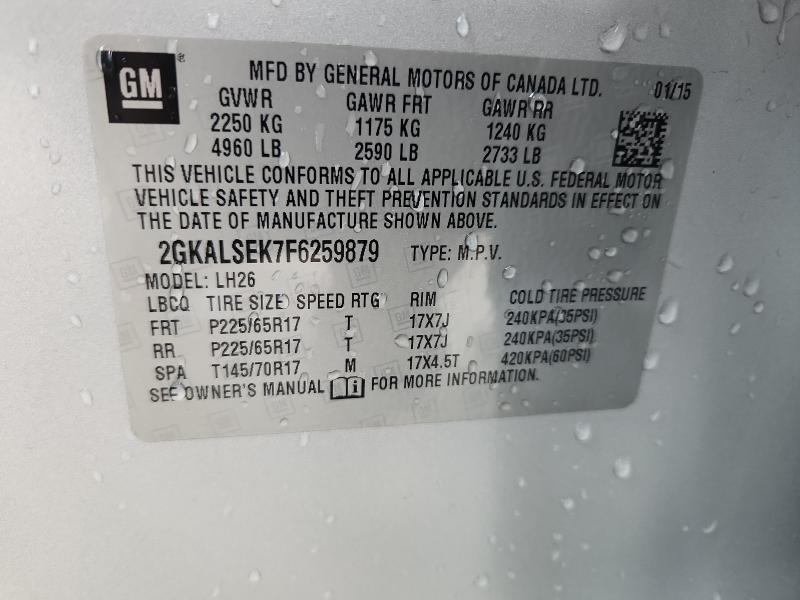 Aukcja sprzedaży 2015 Gmc Terrain, vin: 2GKALSEK7F6259879, numer aukcji: 55981406