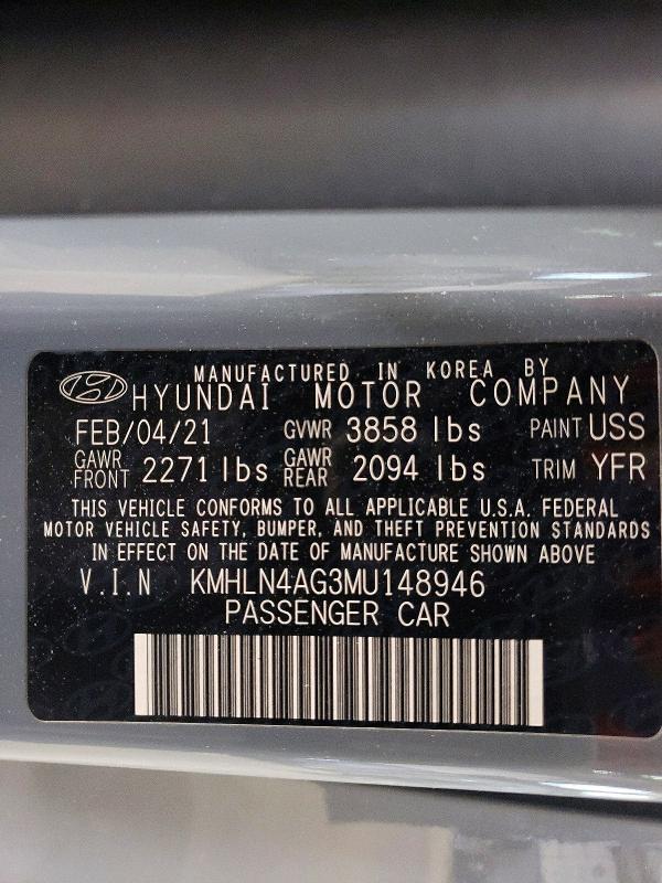 56149936 :رقم المزاد ، KMHLN4AG3MU148946 vin ، 2021 Hyundai Elantra مزاد بيع