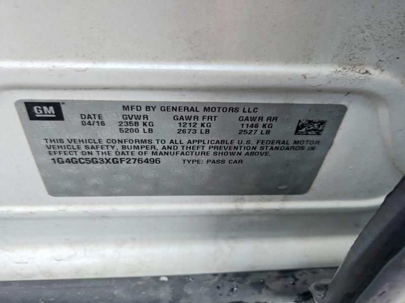 2016 Buick Lacrosse მანქანა იყიდება აუქციონზე, vin: 1G4GC5G3XGF276496, აუქციონის ნომერი: 58016326
