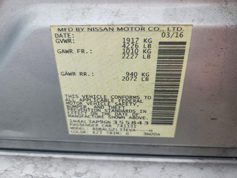 58058026 :رقم المزاد ، 1N4AL3AP9GN355843 vin ، 2016 Nissan Altima مزاد بيع